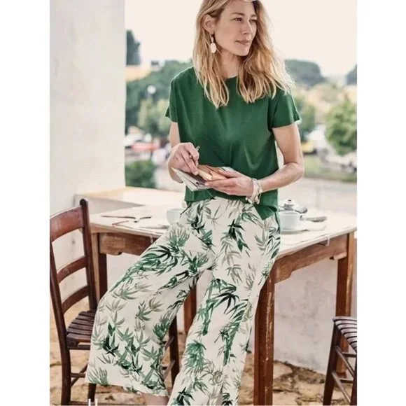 J. Jill Barley Palm Print Linen Blend Wide Leg Crop Pant Plus 2X Tropical Bamboo - Picture 2 of 13